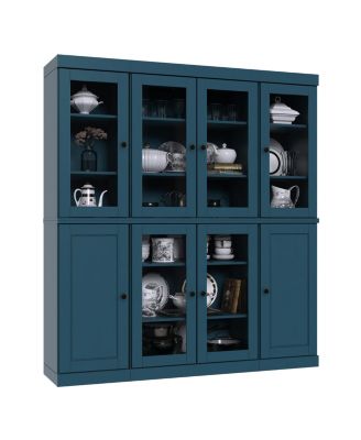 65" 1-Pc. Solid Wood Pantry China Cabinet with Raised Panel, Clear Glass Doors and Adjustable Shelves