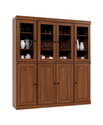 100% Solid Wood Tall Kitchen Pantry Cabinet with Glass and Raised Panel Doors