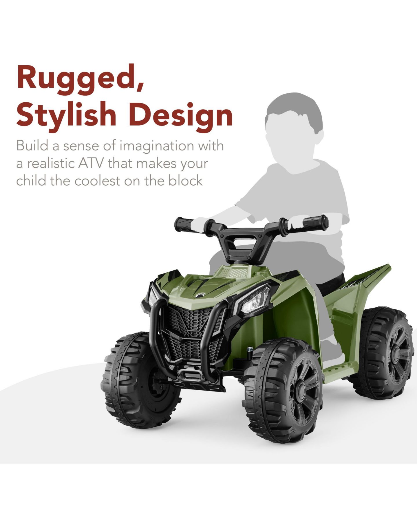 Детская игрушка Best Choice Products 6V Kids Ride-On Quad with Treaded Tires, 27"L x 17.5"W x 17.75"H, 44 lbs., Ages 1.5+, цвет: Армейский зелёный — фото 3