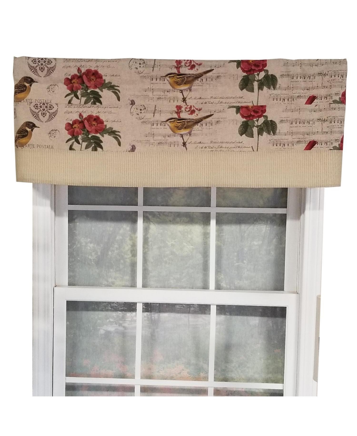 Rlf Home Song Bird Banded 100% Cotton with Fully Lined 3" Rod Pocket Valnance for Windows 50" x 15" Beige