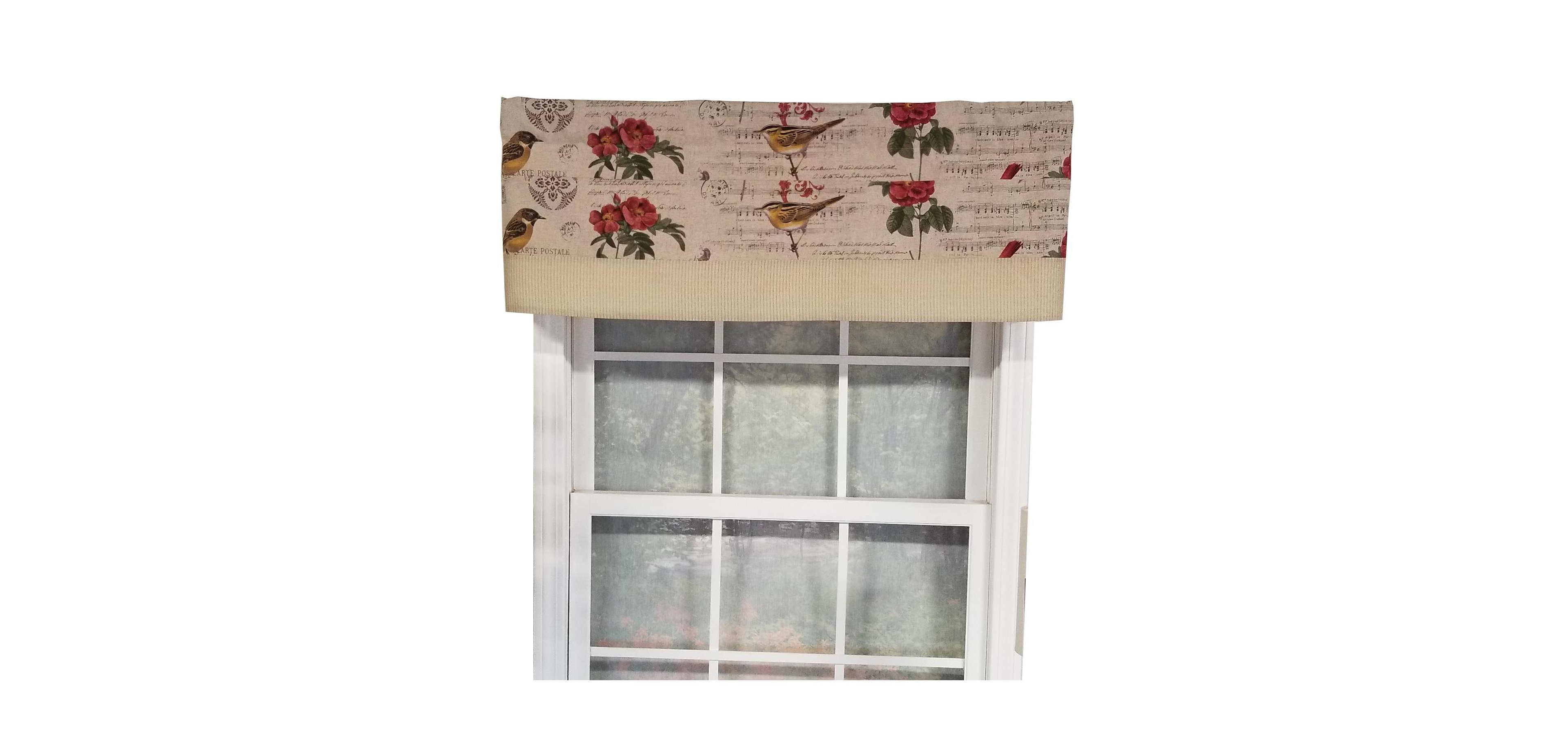 Rlf Home Song Bird Banded 100% Cotton with Fully Lined 3" Rod Pocket Valnance for Windows 50" x 15"