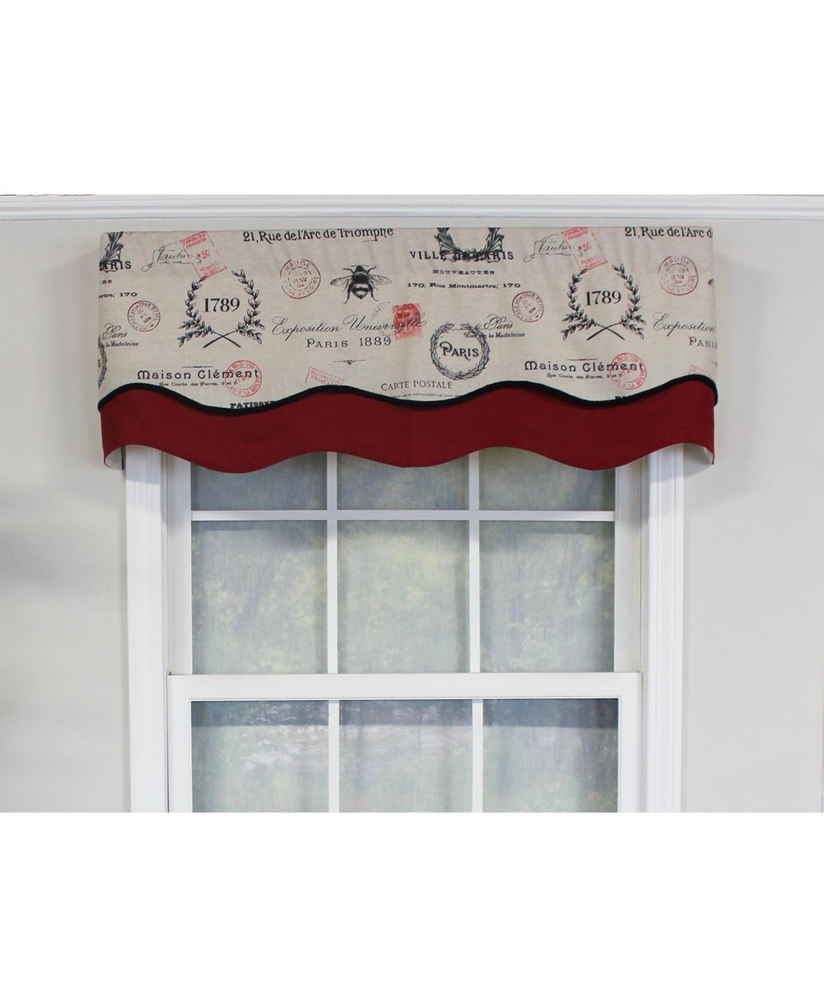 Rlf Home Mason Trimmed Glory 100% Cotton with Fully Lined 3" Rod Pocket Valnance for Windows 50" x 16" Linen