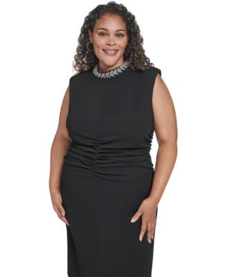 Plus Size Side Ruched Jewel Neck Dress