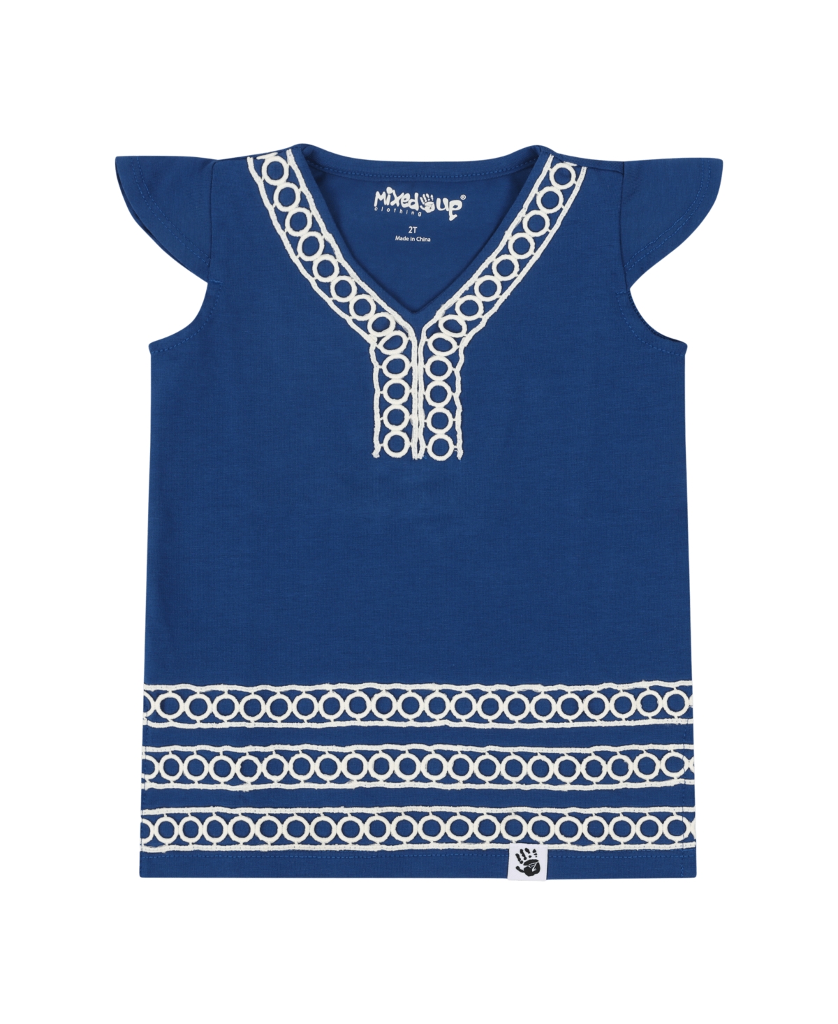 Mixed Up Clothing Girls Flutter Sleeve V-Neck Embroidered Tunic Top and Cozy Elephant Print Shorts, 2-Piece Set