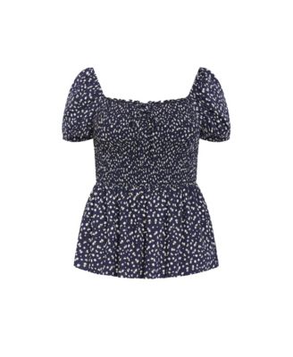 Plus Size Azure Shirred Print Top