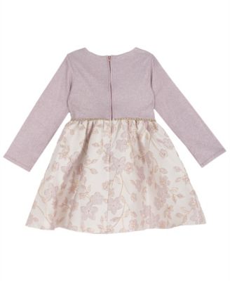 Girls' 2T-6X Round Neck Jacquard Skirt Rosette Accent Dress