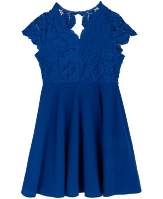 Rare Editions - Girls 7-16 Lace and Scuba Crepe Skater Short-Sleeve Dress