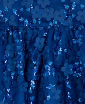 Girls' 2T-6X Square Neck Floral Applique Mesh Dress