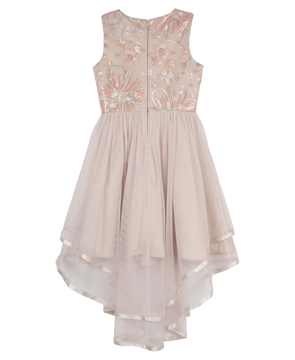 Rare Editions Girls 7-16 Embellished Mesh Bodice and Tiered Sleeveless Hi-Low Skirt Dress
