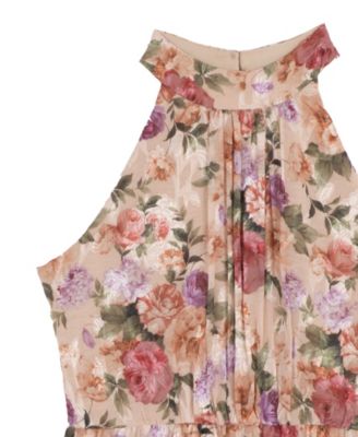 Girls' 7-16 Halter Neck Printed Burnout Chiffon Maxi Dress