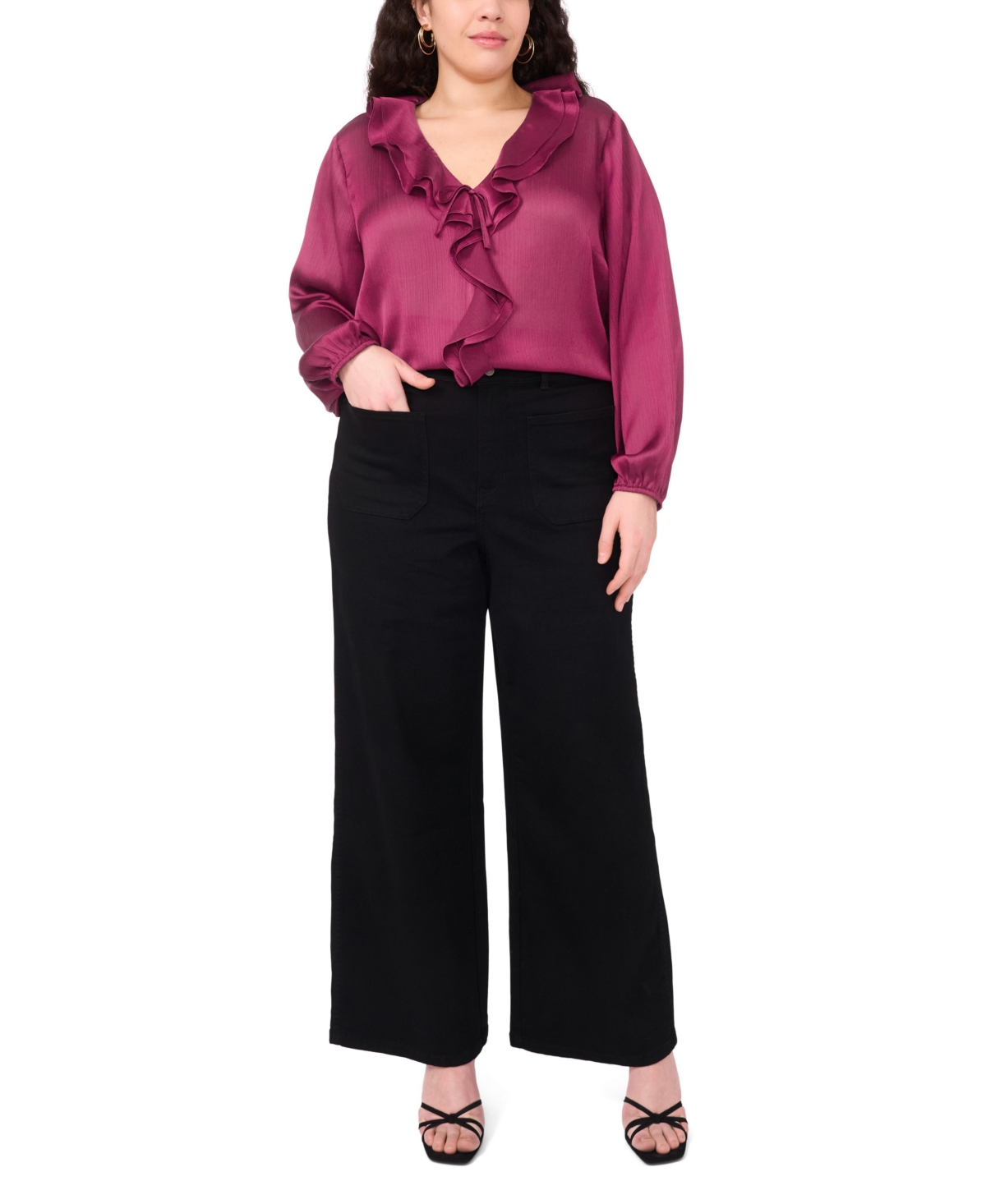 Vince Camuto Plus Double Ruffle Front V-Neck Blouse