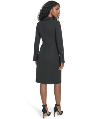 Women's Petite Collar Long-Sleeve Midi Shirtdress