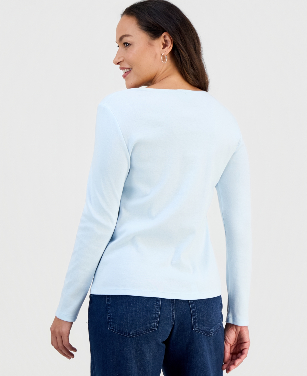 Style & Co Petite Scoop-Neck Long-Sleeve Cotton Top, Created for Macy's