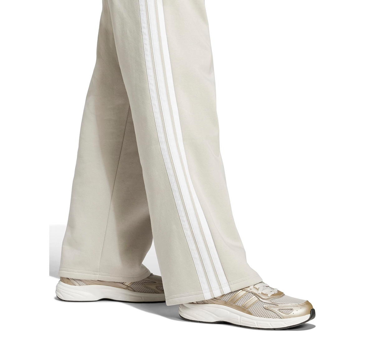 Adidas Originals Women's Essentials Three Stripes Fleece Open Hem Pants In Gray