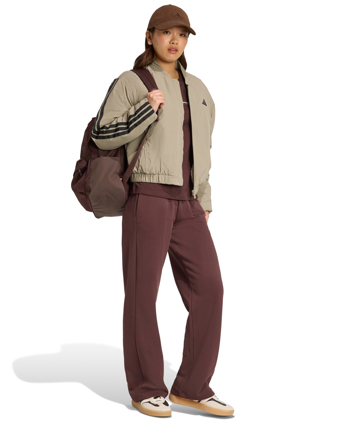 Adidas Originals Women's Essentials Feel Cozy Mid-rise Open-hem Pants In Burgundy