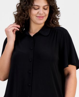 Plus Size Short-Sleeve Collared Blouse