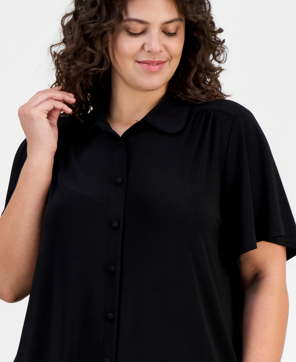 Anne Klein Plus Short-Sleeve Collared Blouse
