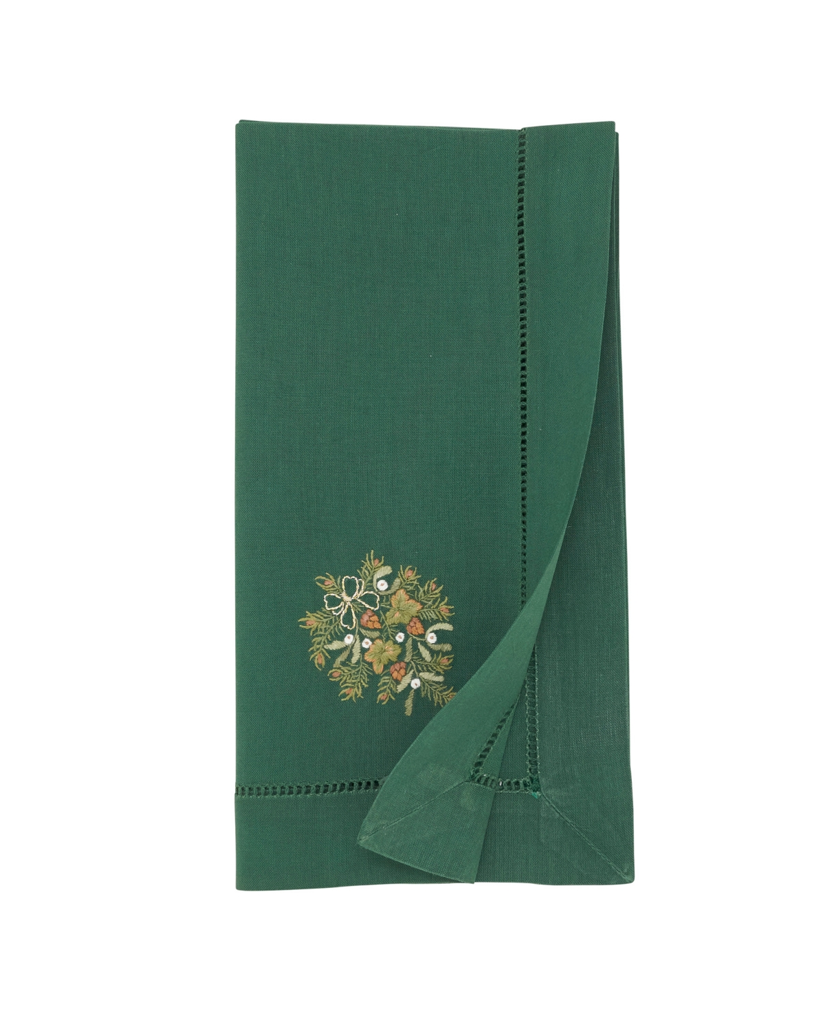 Saro Lifestyle Embr'd Pine Branch Hemstitch Napkin, Set Of 6 In Green