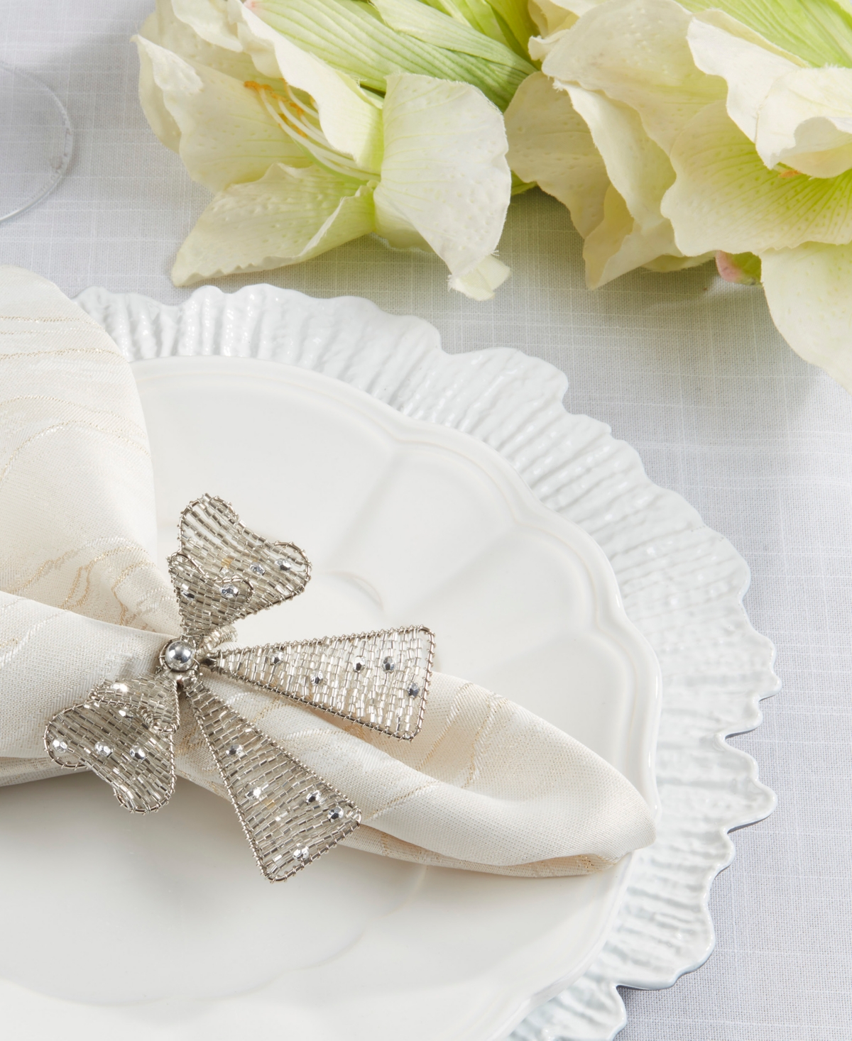 Saro Lifestyle Beaded Bow Napkin Ring, Set of 4