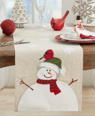 Linen Blend Snowman Table Runner, 16" x 70"