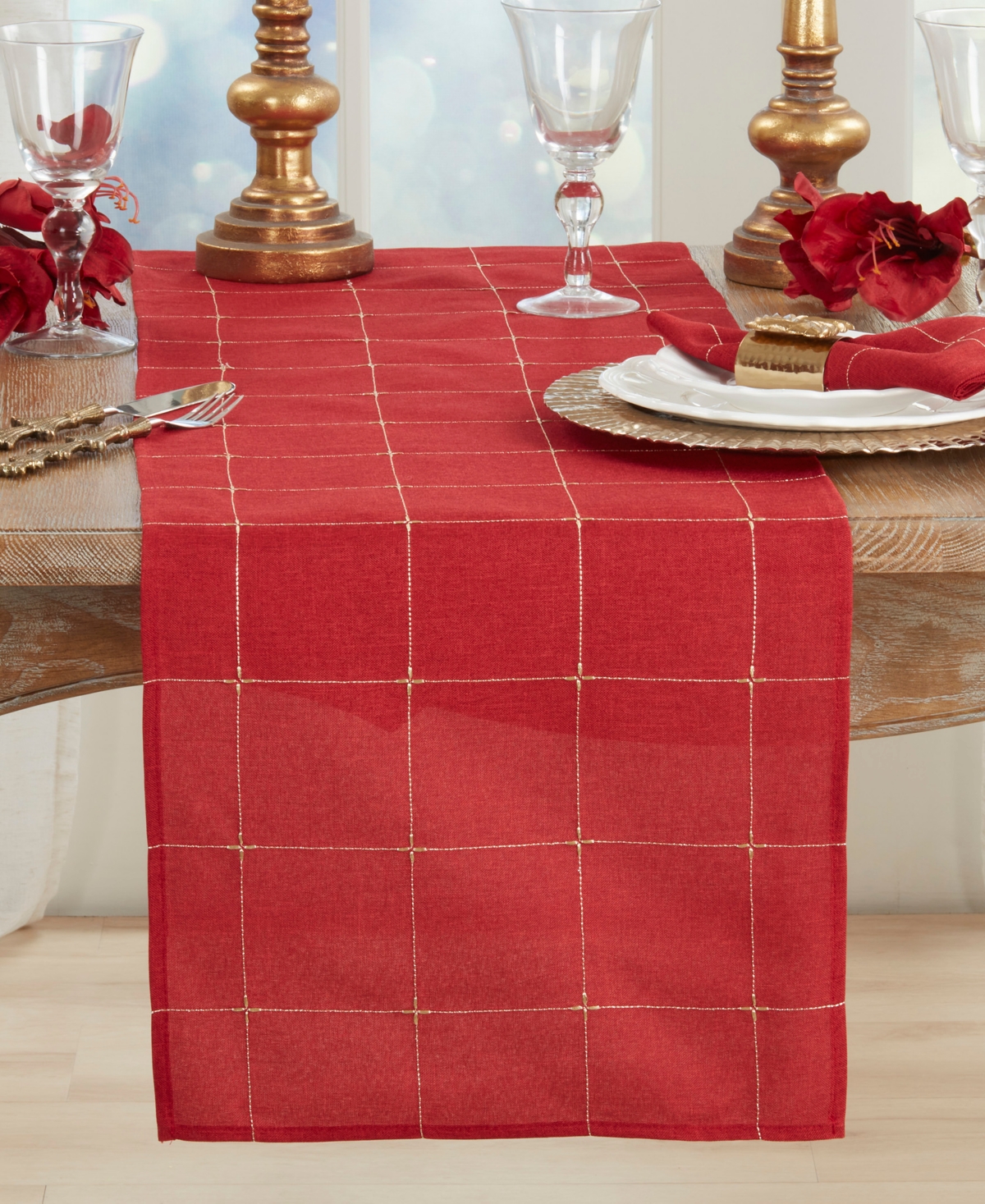 Saro Lifestyle Embroidered Table Runner, 16" X 70" In Red