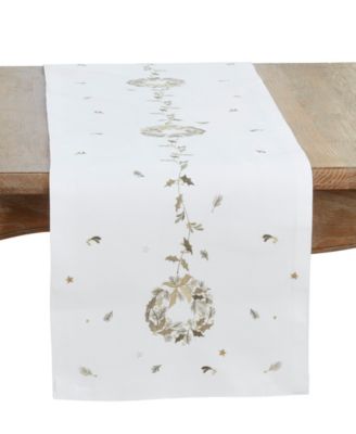 Embroidered Wreath Table Runner, 16" x 70"