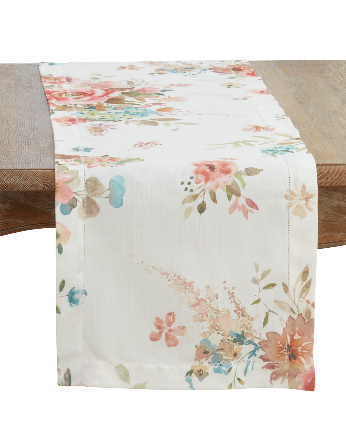 Saro Lifestyle Hemstitch Floral Table Runner, 16" X 72" In Multi