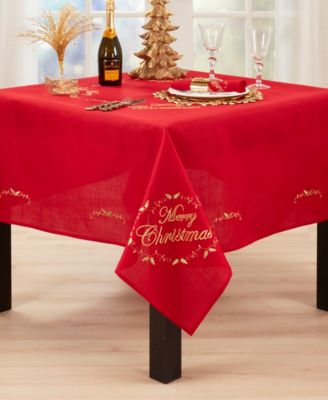 Merry Christmas Embroidered Design Tablecloth, 70" x 70"