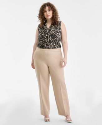 Plus Size Printed Triple-Pleat V-Neck Blouse