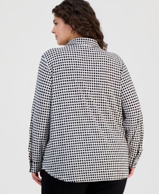 Plus Size Printed Long-Sleeve Blouse