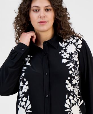 Plus Size Printed Long-Sleeve Blouse