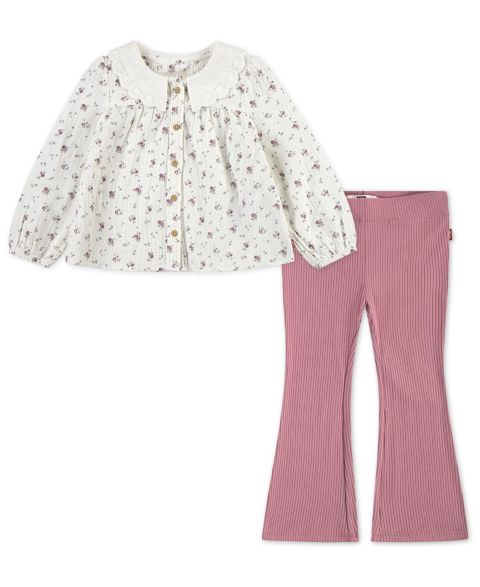 Levi's Baby Girls' Collared Blouse Top and Flared Leggings, 2-Piece Set, цвет: Белый / Розовый