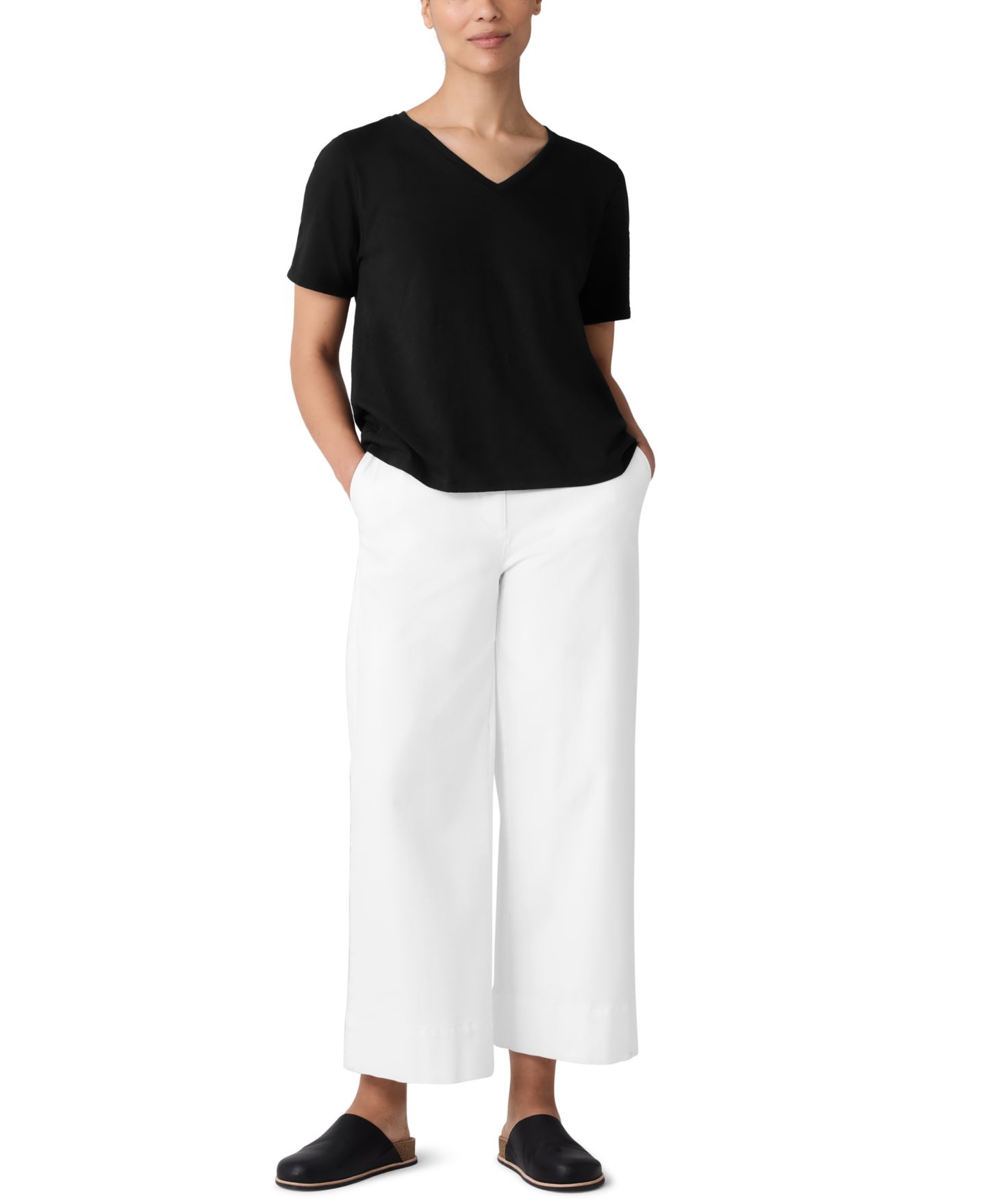 Женская футболка Eileen Fisher V-Neck, цвет: Чёрный — фото 2