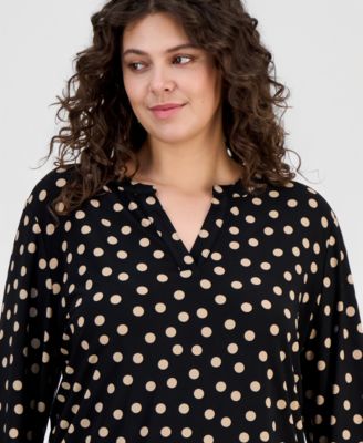 Plus Size Printed Split-Neck Top
