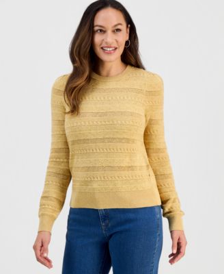 Petite Crewneck Pointelle Long-Sleeve Sweater