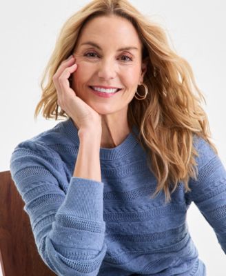 Women's Pointelle Crewneck Sweater, Macy's Exclusive