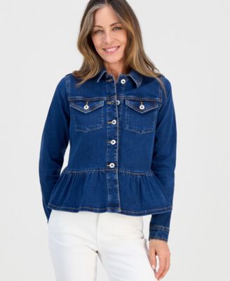 Petite Button-Front Peplum Denim Jacket, Macy's Exclusive 