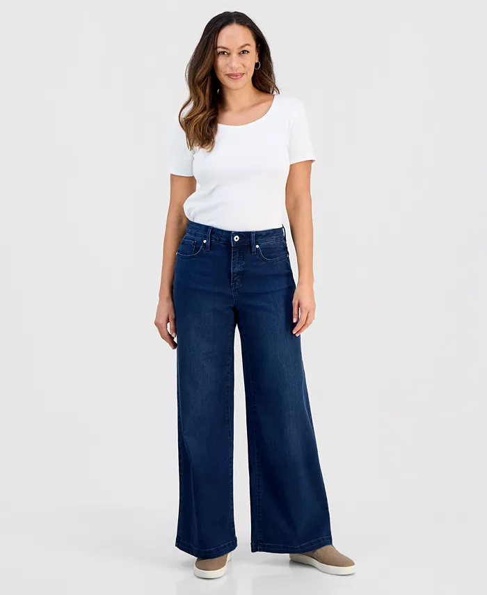 Petite Five-Pocket High-Rise Wide Leg Jeans