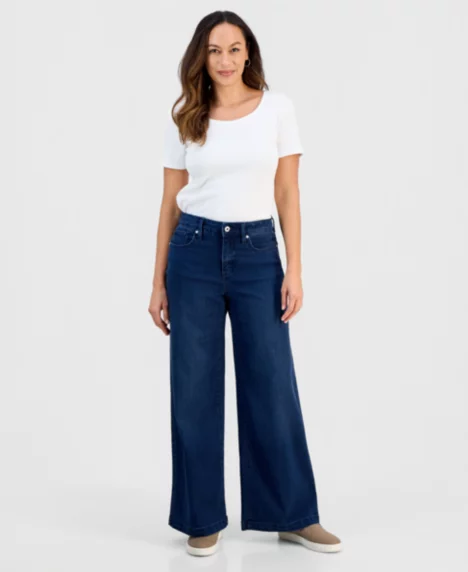 Petite Five-Pocket High-Rise Wide Leg Jeans - San Jose Wash