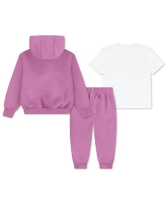Girls' Toddler 2T-4T Crewneck T-Shirt, Hoodie and Fleece Jogger, 3-Piece Set