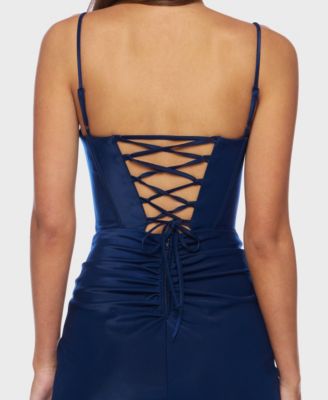 Juniors' Shimmer Knit Side Tie Sweetheart Neck Dress