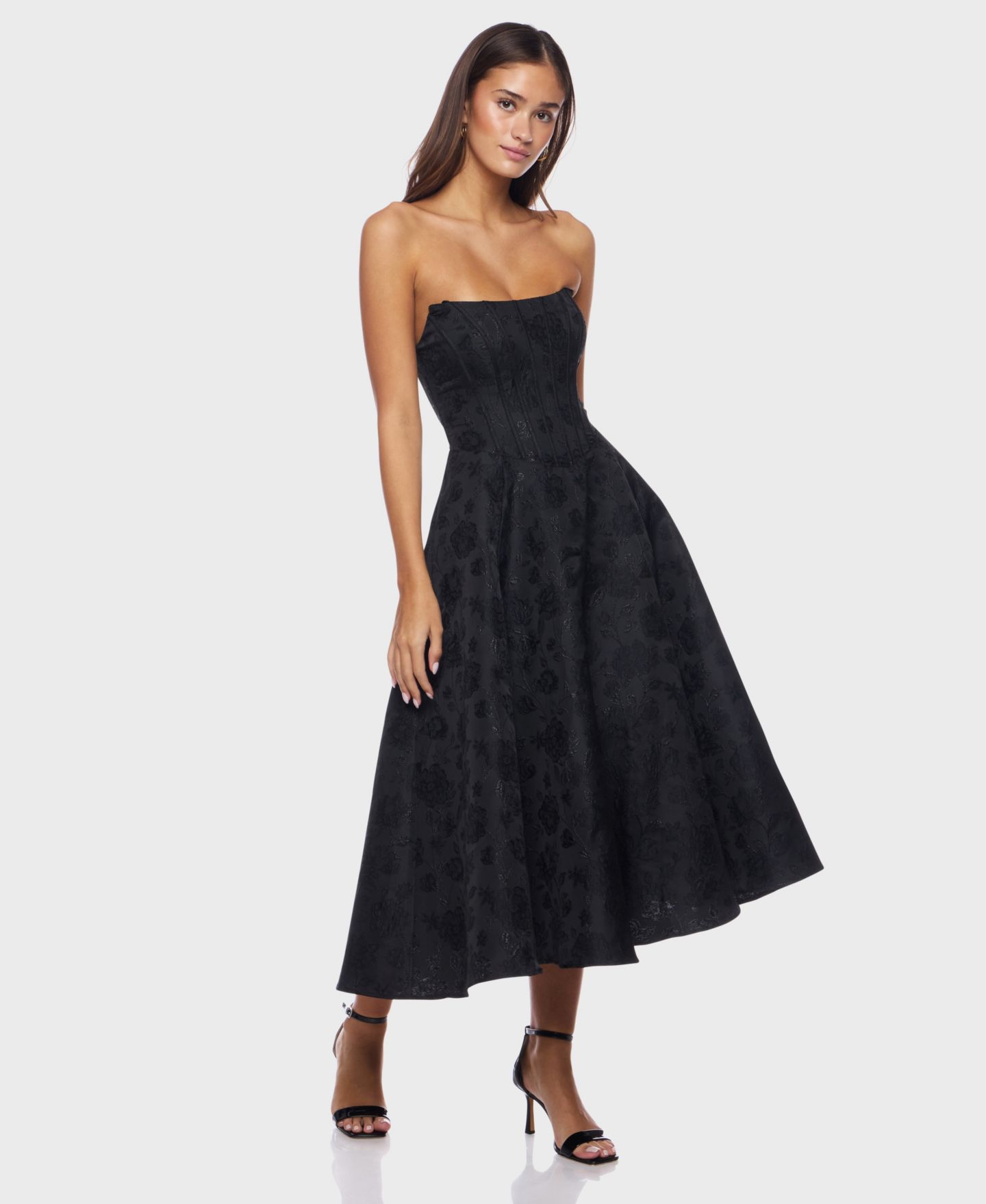 Женское платье Alex & Sophia Juniors' Strapless Corset Midi, цвет: Чёрный — фото 1