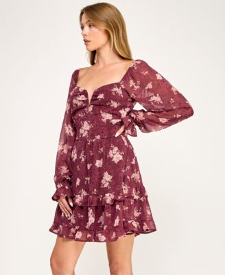 Juniors' Long-Sleeve Double Tier Dress