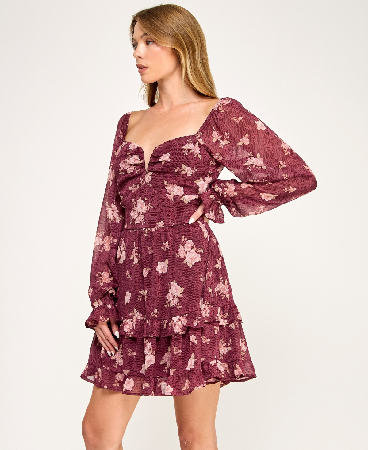 Trixxi Women's Long-Sleeve Double Tier Dress