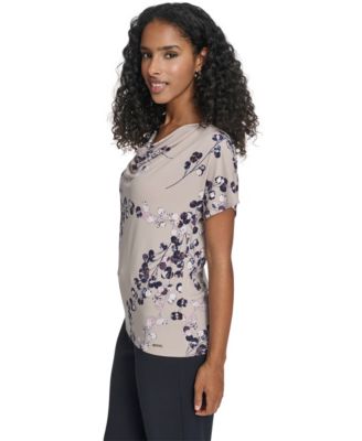 Women's Printed Drape Front Short-Sleeve Top