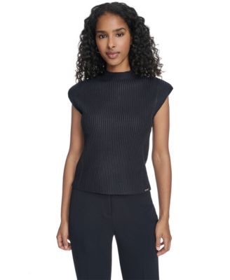 Women's Mock Neck Cap Sleeve Sweater