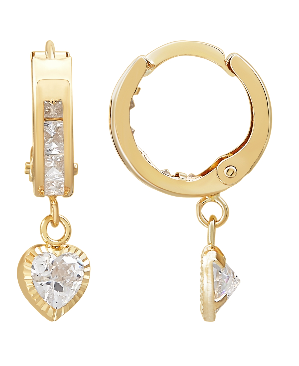 Macy's Cubic Zirconia Heart Hinged Hoop Earrings in 10K Yellow Gold