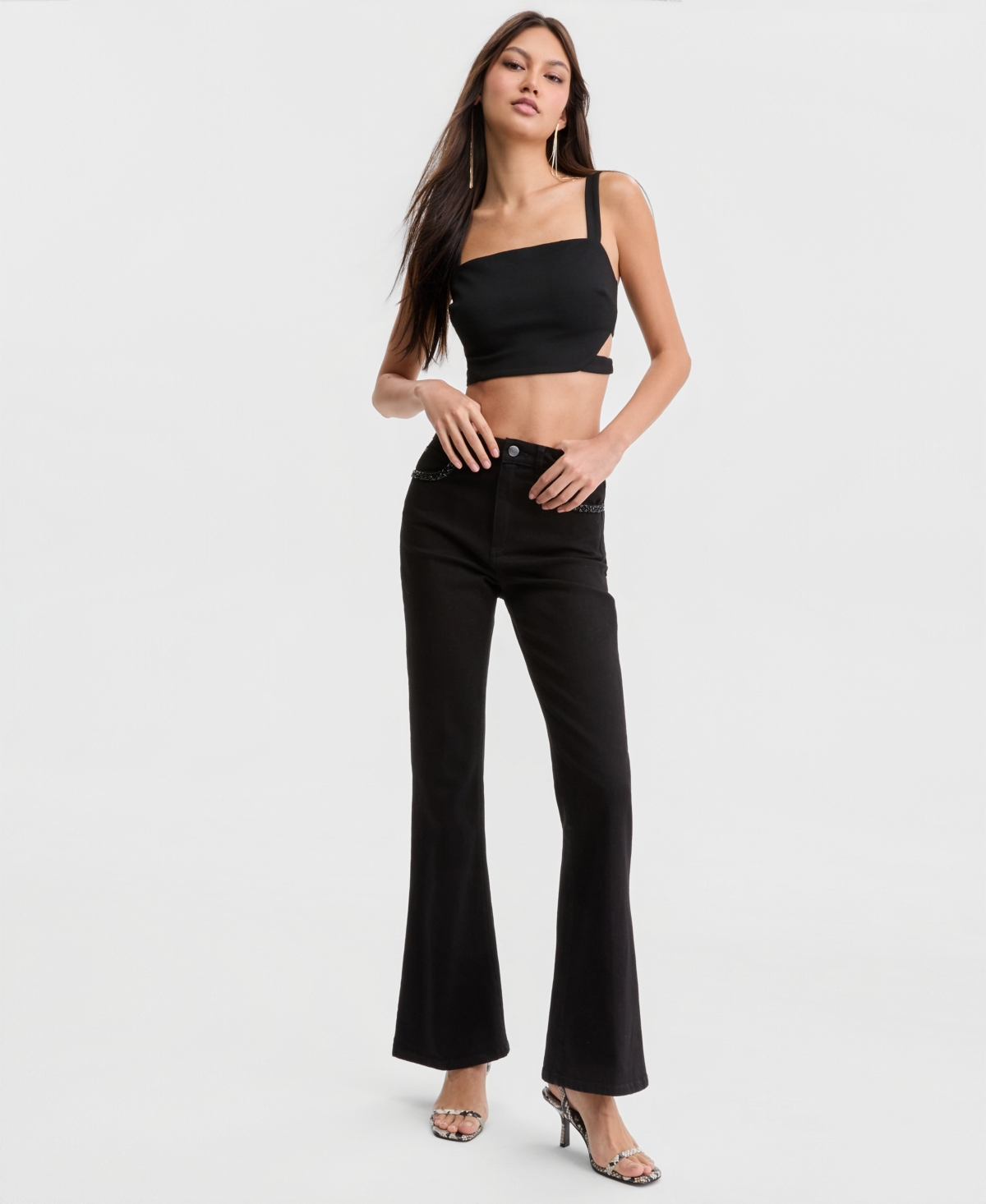 Guess Women's Koryn Cropped Ponte Cage-Back Top