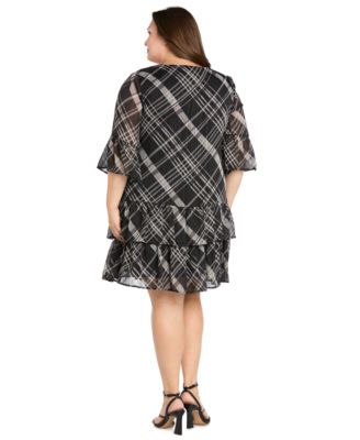 Plus Size Tiered Plaid Short Dress
