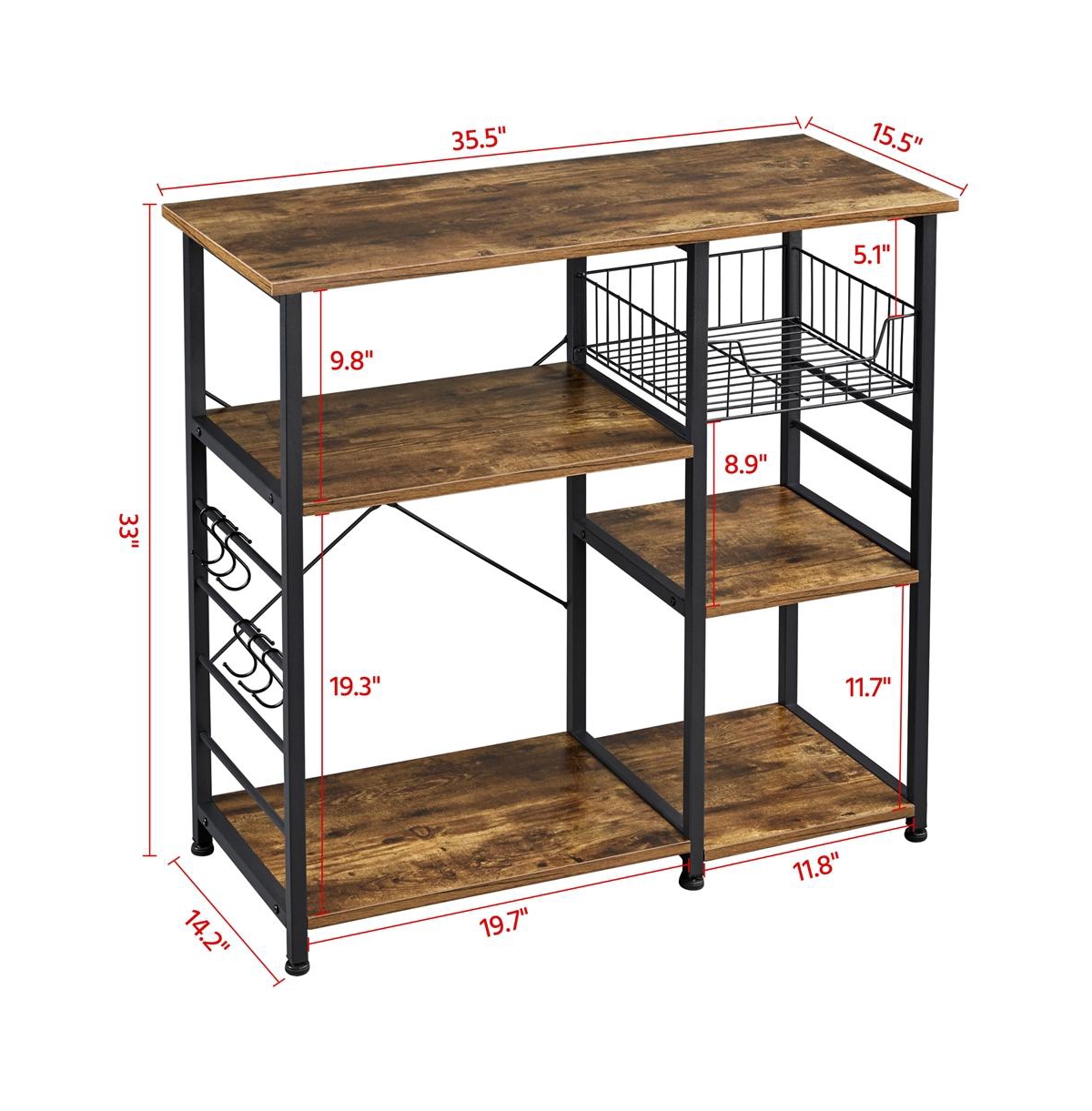 Yaheetech 35.5x15.5x33 inches Industrial Rustic Kitchen Baker's Rack Rustic Brown
